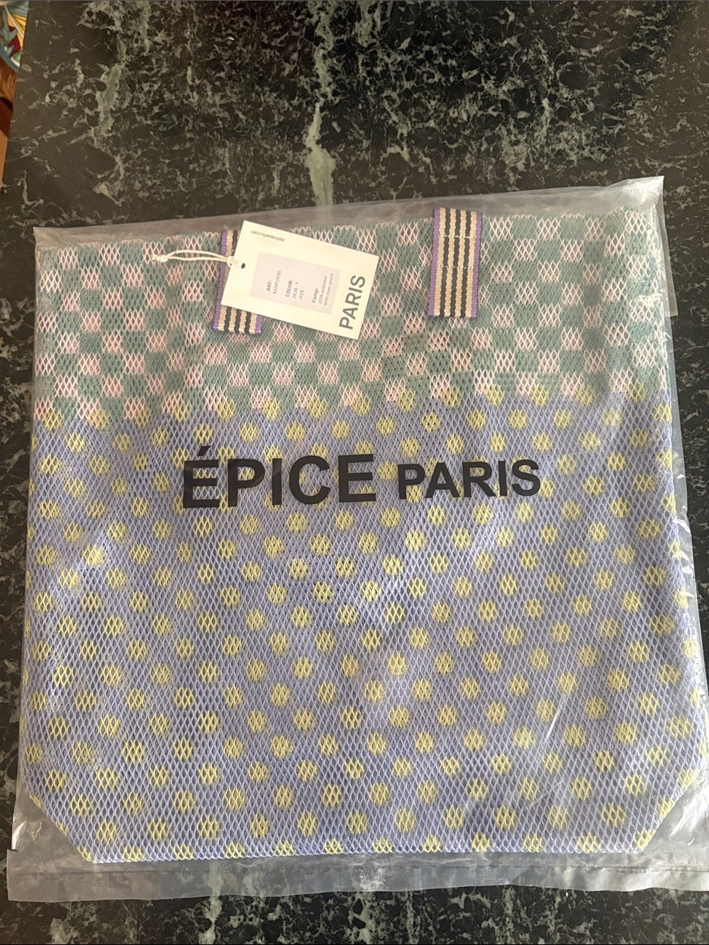 Epice Multicolor Pastel Mesh KanpurTote with Striped Handle - Picture 2 of 6